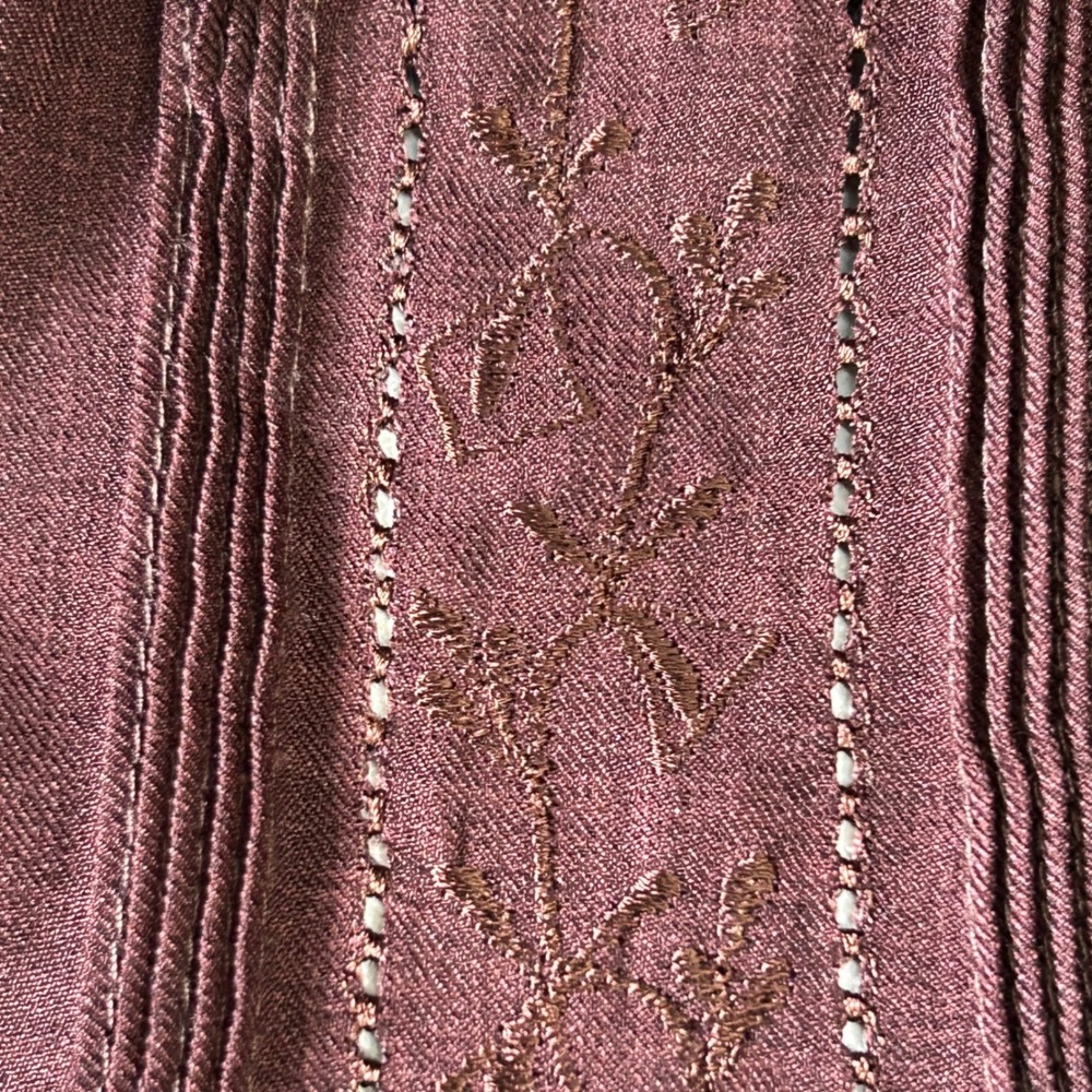 Vintage Yucatan Guayabera Shirt Mens 42 Brown Lino Seda Embroidered Wedding - Picture 10 of 10